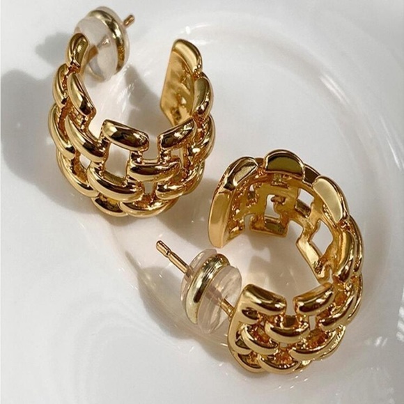 Chain link thick SABRINA mini hoop earrings Gold - Picture 3 of 7